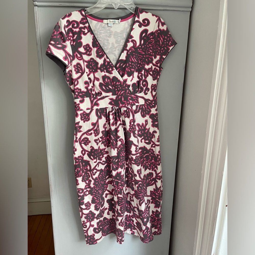 Boden Pink and Gray Floral Jersey Dress